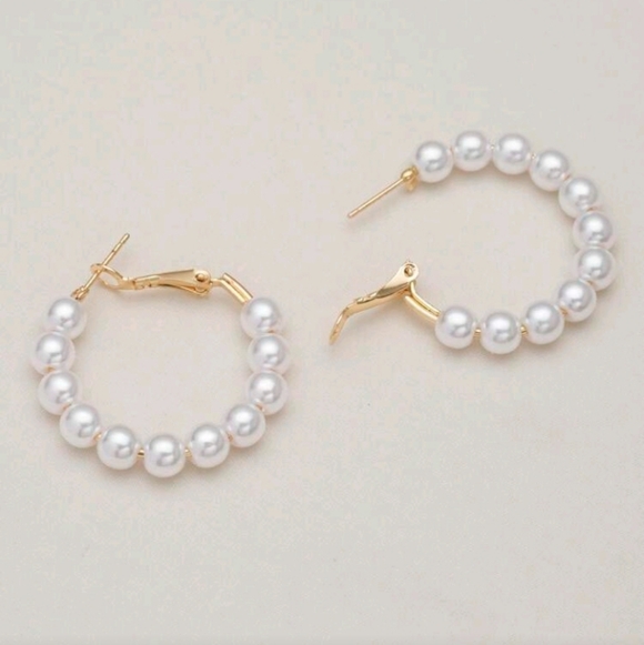 Chic Gold and White Pearl Earrings - Picture 3 of 7